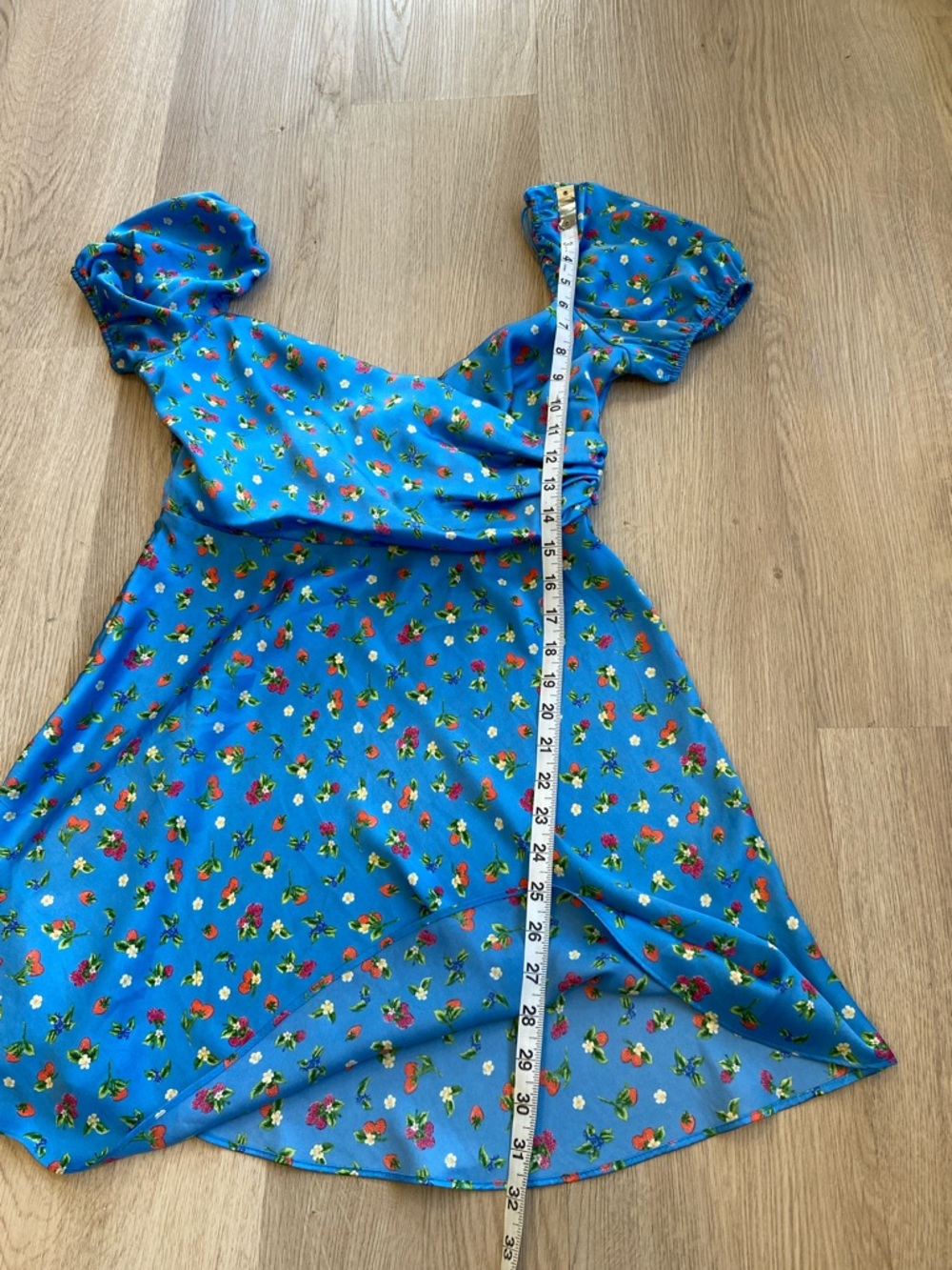 Zara Blue Floral Puff Sleeve Mini Dress Cottagecore Strawberry Print Size M - Picture 12 of 12